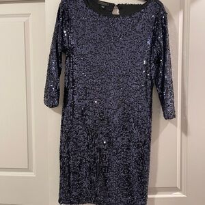 Metaphor Navy Sequin Long Sleeve Shift Dress